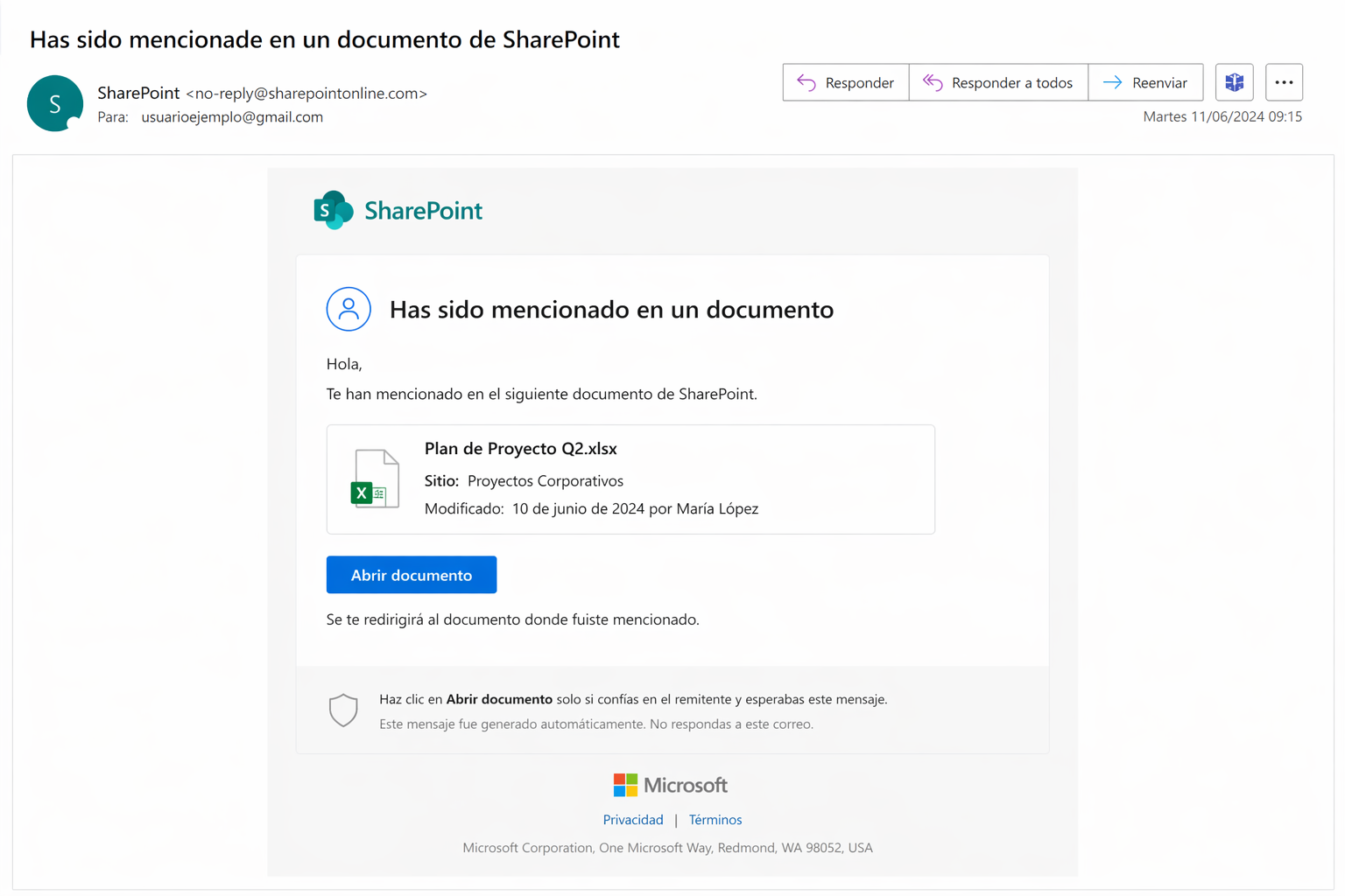 SharePoint phishing template — Document Mention