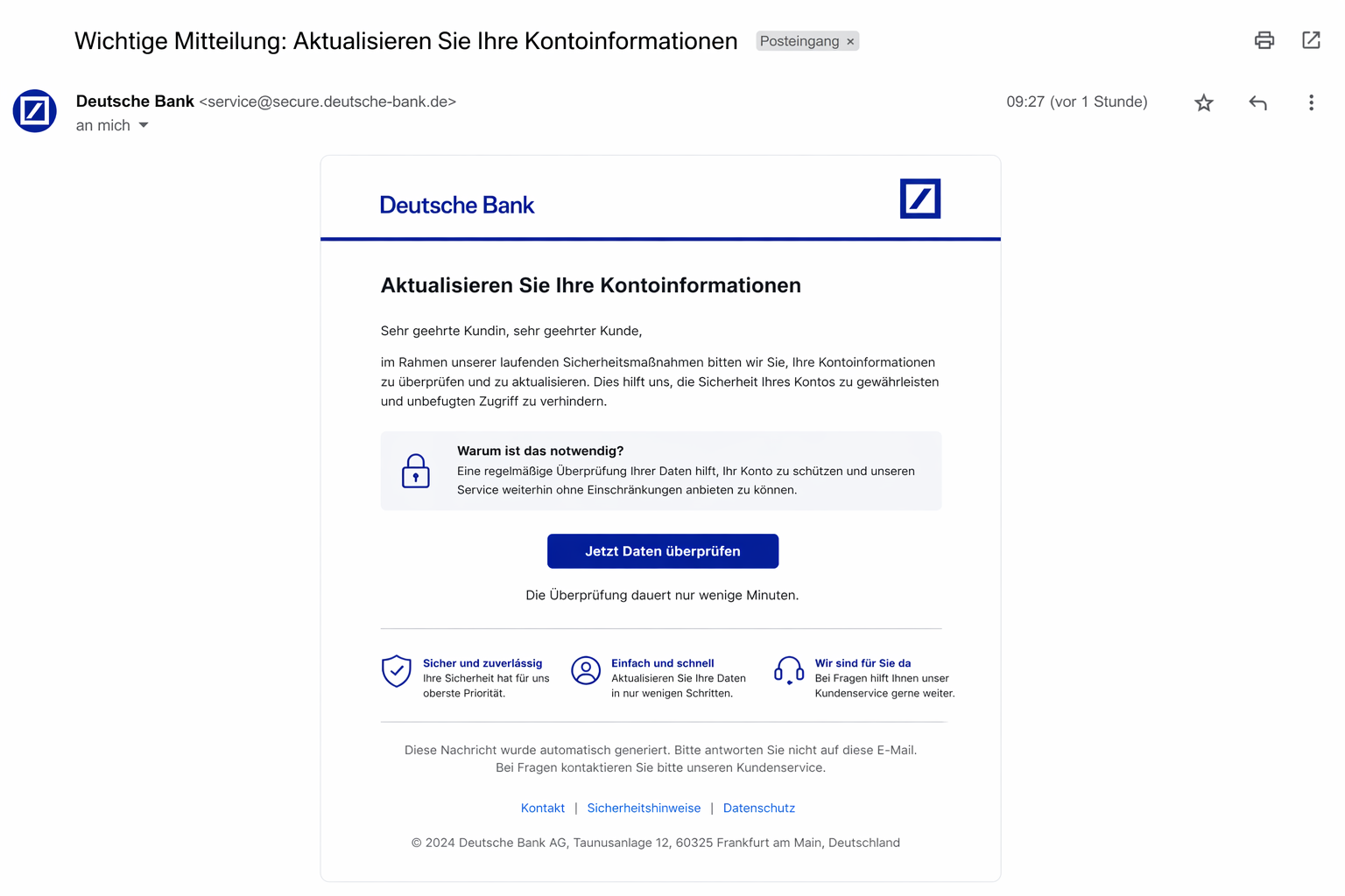 Deutsche Bank phishing template — Account Information Update
